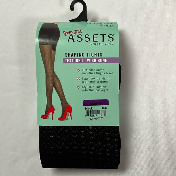SPANX Assets Shaping Tights Textured Wish Bone Black Size 5 Flattens Smoothes - Picture 1 of 7